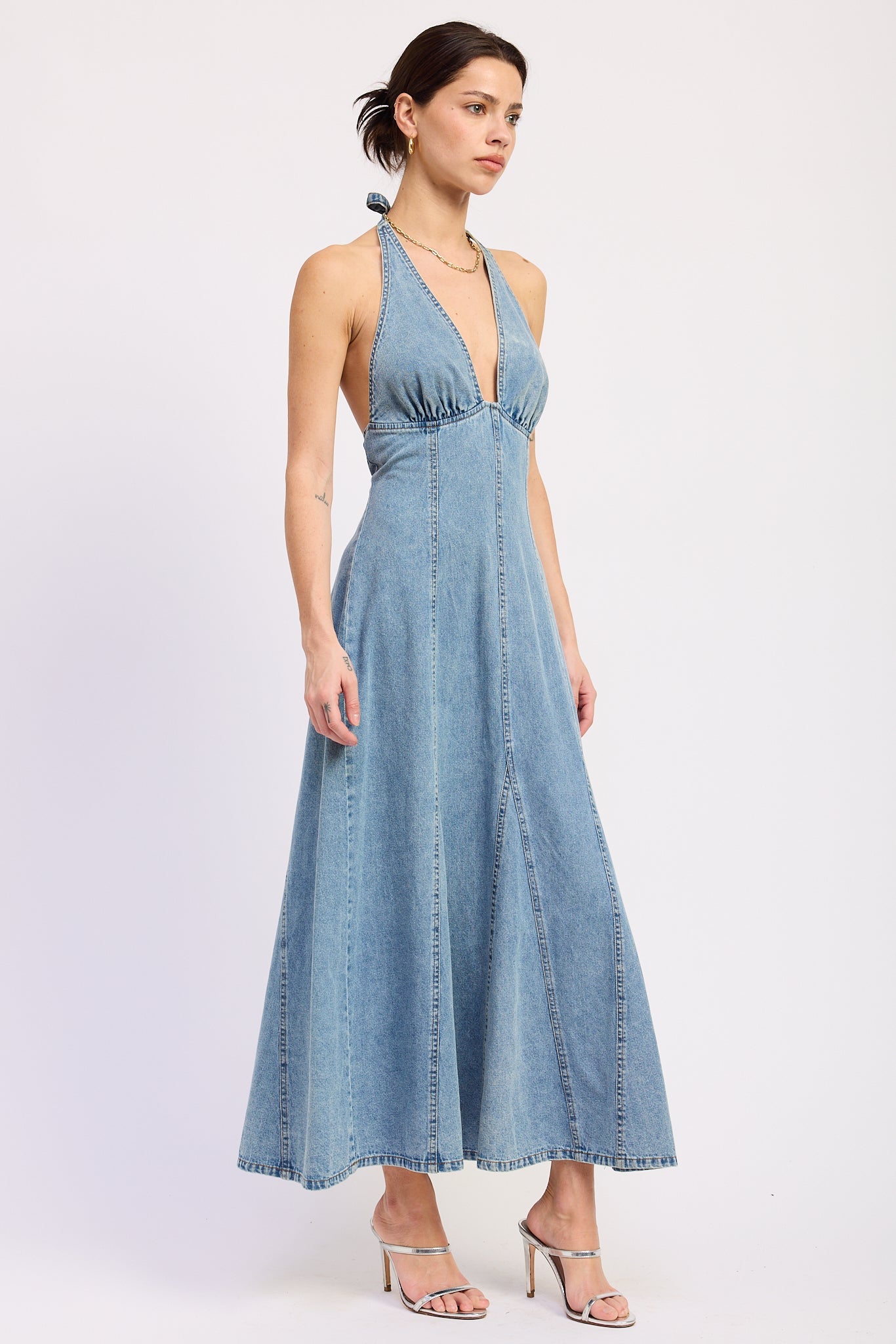 Laurel Halter Denim Midi Dress
