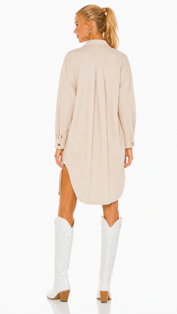 Beige Longline Shacket, Women’s Oversized Button Front Shirt Jacket